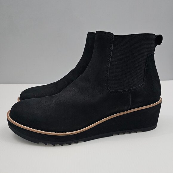 Eileen Fisher Luv Ankle Bootie Womens 11 Black Leather Wedge Chelsea Pull On - Picture 13 of 13